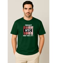 Erkek - Kadın %100 Pamuk New York City Parshey Baskılı Yarım Kollu Bisiklet Yaka T-Shirt (Yeşil)