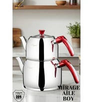 ELEGANT Mirage Aile Boy Bakalit Kulplu Çaydanlık Takımı - İnsörtlü Kırmızı