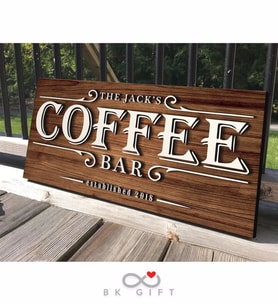 BK Gift Kişiye Özel Dekoratif Ahşap Coffee Bar Tabelası 46cm - Model 4