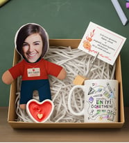 BK Gift Kişiye Özel Kadın Öğretmen Bebek Yastık & Kupa Bardak & Mum & Notluk -5, Öğretmenler Günü, Öğretmene Hediye