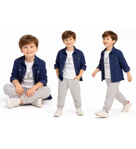 Northcity 2-6 Yaş Müslin Gömlekli Tişörtlü 3lü Çocuk Takımı