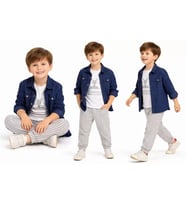 Northcity 2-6 Yaş Müslin Gömlekli Tişörtlü 3lü Çocuk Takımı