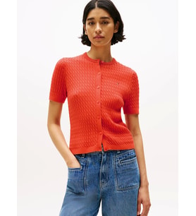 Tommy Hilfiger Kadın Pamuklu İnce Örgü Kısa Kollu Bisiklet Yaka Turuncu Triko WW0WW45707SCX
