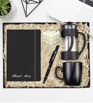 Kişiye Özel Deri Ajanda & Kalem & French Press & Kupa Kutulu Hediye Seti