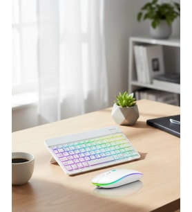 Mey İthalat® Aydınlatmalı Kablosuz Klavye Mouse Seti Bluetooth Bağlantılı Çoklu Cihaz Uyumlu