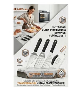 304 Inox Paslanmaz Çelik 4’Lü Spatula Hamur Seti - Profesyonel Seri 723144