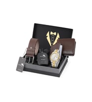 Polo Air Mercek Takvimli Klasik Erkek Kol Saati Kemer Cüzdan Kartlık Parfüm Damat Kutusunda Kahverengi Set Gümüş Gold Renk DT-013E6