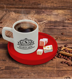 BK Gift Kişiye Özel Kırmızı Sunum Tabaklı İsimli Türk Kahvesi Fincanı Model 12