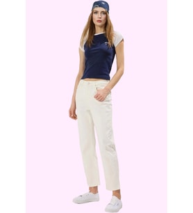 Kadın Straight Jean Pantolon Yüksek Bel Denim Rahat Günlük Hafta Sonu Yaz Aylarının Vazgeçilmezi (Beyaz)