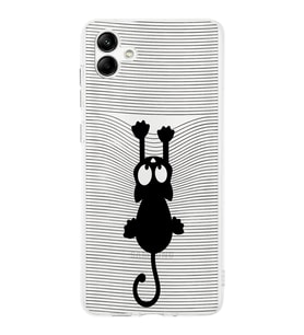Samsung Galaxy A04  Kamera korumalı Kapak Çizgi Kedi (Siyah) Tasarımlı Şeffaf Kılıf