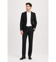 Erkek 6 Drop Slim Fit Takım Elbise Klasik Paça Şık Ceket Pantolon Takım S25S10MS003 - Siyah