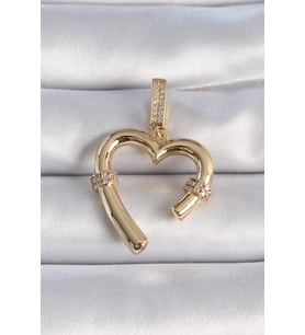 Pirinç Gold Renk Zirkon Taş Detaylı Kalp Figür Ajda Charm - TJ-BC1015