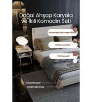 Alaz Model Yatay Başlıklı Masif Ahşap Karyola ve 2 Adet Komodin Kolay Kurulum Fırınlanmış İthal Sibirya Çamı 90x190 Yatak Uyumlu 2 Adet Komodin