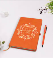 BK Gift Kişiye Özel İsimli Turuncu Termo Deri Defter Kalem Seti Model 1