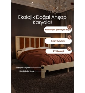Ori̇on Model Kiremit Rengi Puf Başlıklı Masif Ahşap Karyola Kolay Kurulum Fırınlanmış İthal Sibirya Çamı 100x200 Yatak Uyumlu