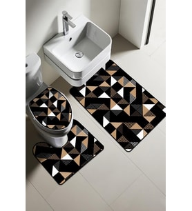 Modern Desenli Dijital Baskı 3’lü Banyo Paspas Takımı Yıkanabilir Kaymaz Tabanlı Klozet Takımı KLZ0016 (Çok Renkli)
