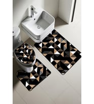 Modern Desenli Dijital Baskı 3’lü Banyo Paspas Takımı Yıkanabilir Kaymaz Tabanlı Klozet Takımı KLZ0016 (Çok Renkli)