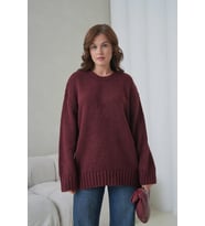 Kadın Bisiklet Yaka Yumuşak Dokulu Oversize Triko Kazak 3032 (Bordo)