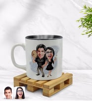 BK Gift Kişiye Özel Sevgililer Karikatürlü İçi Siyah Renkli Kupa Bardak Model 18