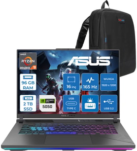 Asus Rog Strix G16 G614PH Amd Ryzen 9 8940HX Aı 96GB GB 2tb SSD 8GB/RTX5050 Gddr7 115W 16" Wuxga 165Hz 300NİTS  Freedos Taşınabilir Bilgisayar WARV057F45+ZETTAÇANTA