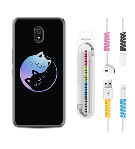 Xiaomi Redmi 8A 8 Pro 9C 9T 10C 11T Pro Kılıf Kablo Koruma Spiral Silikon Love Cats 1604