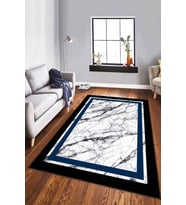 Lacivert Çerçeveli Kaymaz Tabanlı Dekoratif Halı RV110 - 100 x 160 cm