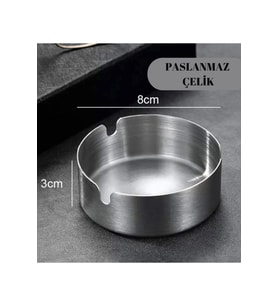 Paslanmaz Çelik Mini Mat Açık Yuvarlak Model Küllük Dekoratif Kül Tablası 8 Cm Küllük