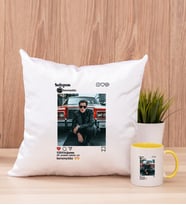 Kişiye Özel İnstagram Tasarım Fotoğraflı Kare Yastık ve Sarı Kupa