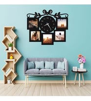 Kişiye Özel 5 Fotoğraflı Dekoratif Ahşap Duvar Saati (UV BASKI) UV-Baskı teknolojisiyle gerçekleştirilen bu üründe fotoğraflarınız solma ve çıkma yapmaz. (Siyah)