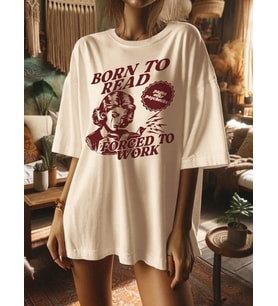 Beyaz Born to Reat Baskılı Oversize T-Shirt (Bej)