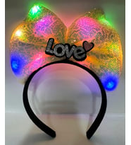 Led Işıklı 3 Farklı Fonksiyonda Yanan Gümüş Love Yazılı Sarı Fiyonk Taç 20X17 cm