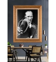 Altın Varaklı Çerçeveli Paspartulu Atatürk Tablo nh18 (Gold)