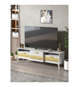 Tv Sehpası Tv Ünitesi 160 Cm Gold Beyaz Mistral 5072