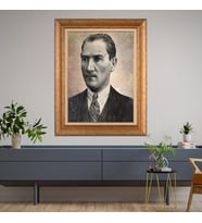 Altın Varaklı Çerçeveli Paspartulu Atatürk Tablo DC1124 (Gold)