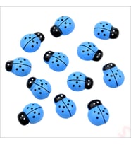Uğur Böceği Ahşap Sticker, 1,5cm x 1,2cm  x 15 Adet - Mavi (STD)