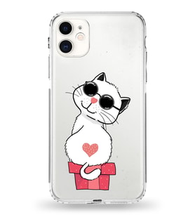 Apple iPhone 11 Uyumlu Kamera Korumalı Tıpalı Kapak Coolcat Tasarımlı Silikon Şeffaf Kılıf