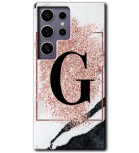 Galaxy S24 Ultra Kılıf HD Desen Baskılı Kılıf - Pembe Mermer Desenli G Harfi