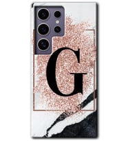 Galaxy S24 Ultra Kılıf HD Desen Baskılı Kılıf - Pembe Mermer Desenli G Harfi
