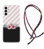 Samsung A23 A31 A32 A50 A51 A52 A53 A70 Kılıf Boyun Asklı Rasta Silikon Strip Pink Flowers 1396