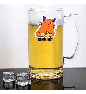 Komik Mi? Turuncu Kedi Tasarımlı Bira Bardağı - Eğlenceli Espirili Cam Bira Kupası