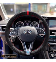 Infiniti Q30 Dikme Direksiyon Kılıfı Alcantara Süet Mat Karbon Kırmızı Yüzük ve Dikiş Premium-Sport-City Black 2016-2020