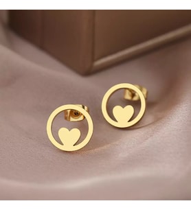 Kişiye Özel 925 Ayar Gümüş Halka İçinde Kalp Küpe (Gold)