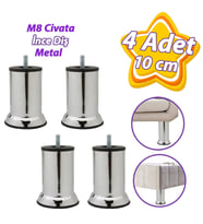 4 Adet Metal Destek Ayağı 10 Cm Krom Mobilya Kanepe Baza Koltuk Ünite Ayakları Metrik 8 Civatalı İnce Diş