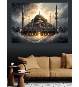 Bulutların Üzerinde Altın Camii Dekoratif Kanvas - Mdf Ahşap Tablo