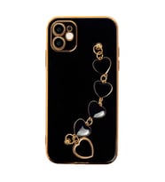 Ally iPhone 12 6.1inç Kılıf Kalp Bileklik Tutuculu Lüx Silikon Askılı Kılıf (Siyah)