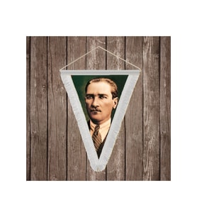 Sivil Başkumandan Gazi Mustafa Kemal Atatürk Beyaz Saçaklı Üçgen Flama Bayrak Hatıra Flama ATA6