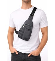 Erkek Gri Renk Çift Kol Kanvas Çapraz Omuz Çantası Body Bag Çanta Göğüs Çantası