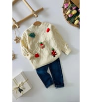 Miniğimin Cicileri Yılbaşı Konsepli Taytlı Triko Unisex Çocuk Takım - Krem
