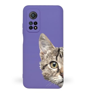 Xiaomi Mi 10T Uyumlu Lansman Kılıf Catface Tasarımlı İçi Kadife Kapak-Mor (Şeffaf)