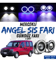 Fiat Doblo D1 2000-2005 Uyumlu Mercekli Angel Sis Farı Metal 76 mm Mavi Halkalı Gündüz Farı 2 Adet